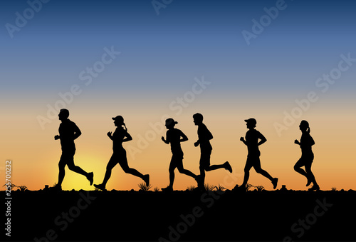 Silhouette of people running marathon, Vector