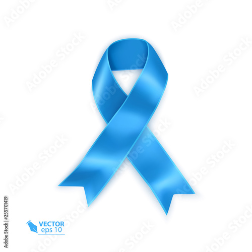 Awareness Blue Ribbon. World Prostate Cancer Day card. Men healthcare. Realistic Vector illustration on white background