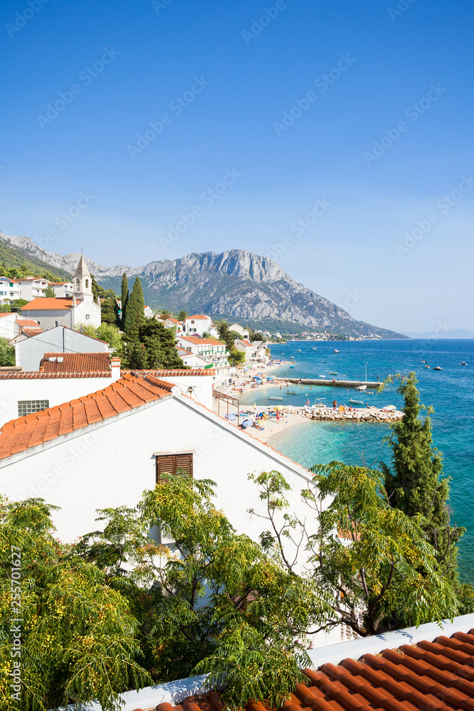 Brist, Dalmatia, Croatia - Overview across the beautiful beach of Brist