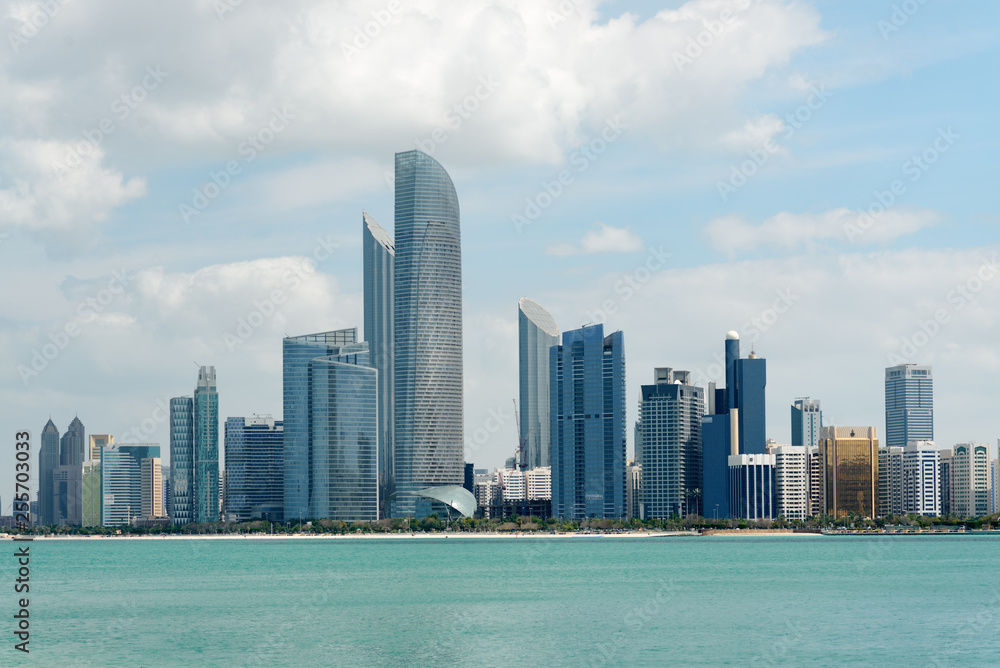 Skyline of downtown Abu Dhabi during daylight and summer time