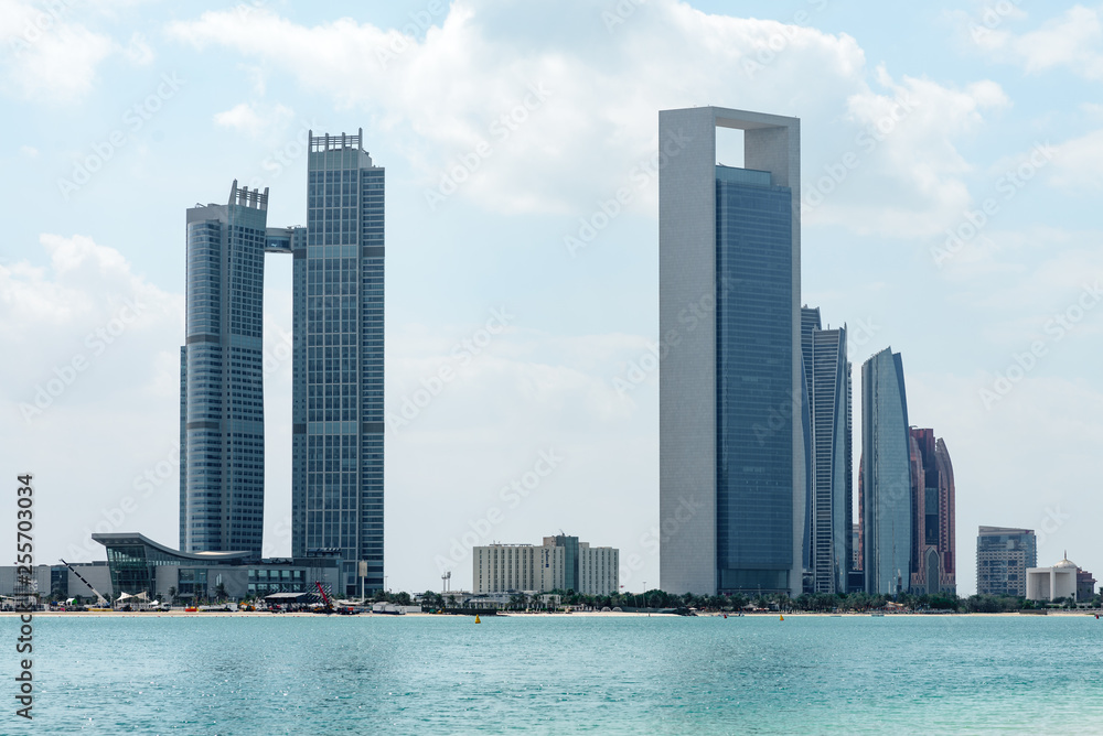 Skyline of downtown Abu Dhabi during daylight and summer time