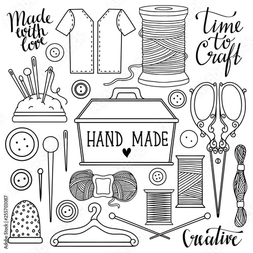 Arts and crafts sewing hand drawn supplies
