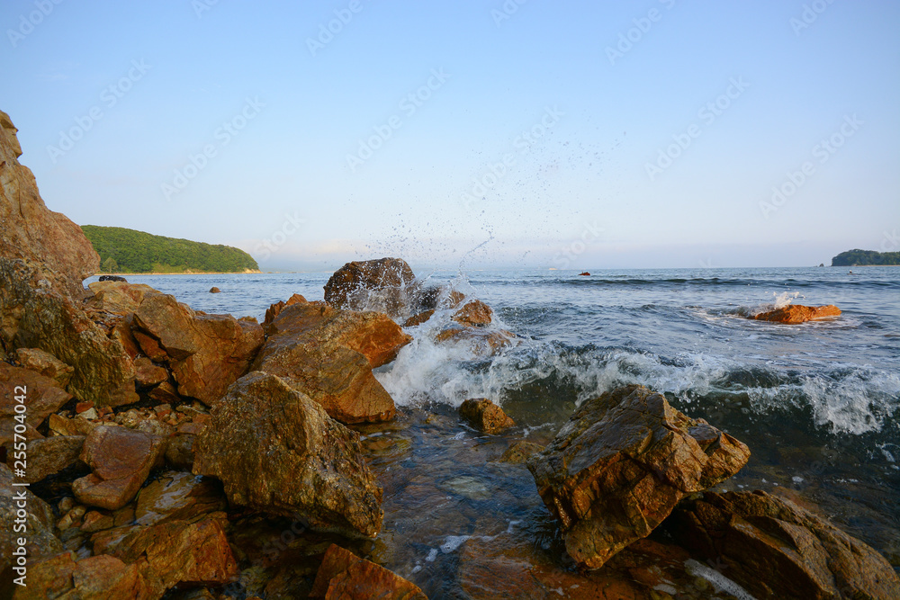 Seashore, rocks and waves. Ladnscape