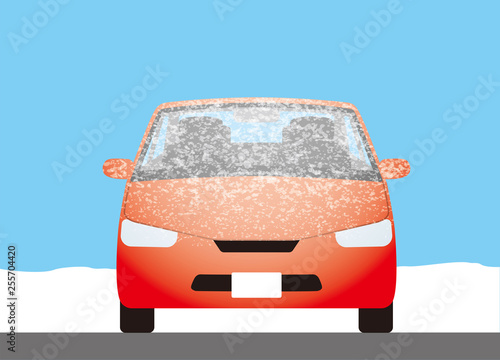自動車のフロントガラスについた霜