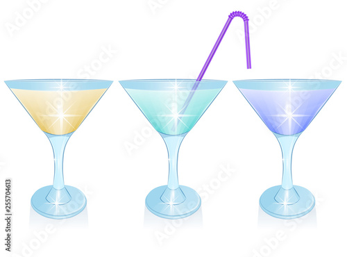 Set of alcoholic cocktails isolated on white background. Holidays club party summer cocktails, cocktail glasses. Design elements
