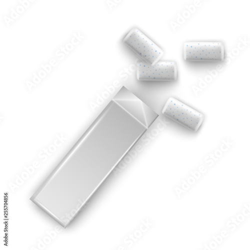 Pads of bubble gum with mint flavour. Chewing gums for healthy teeth and dental hygiene. Refreshing sweet candy, isolated on white background. Vector illustration