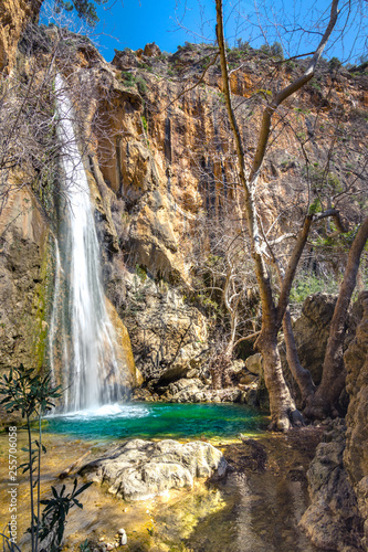 Waterfall in the gorge of Milonas near famous beach of Agia Fotia  Ierapetra  Crete  Greece.