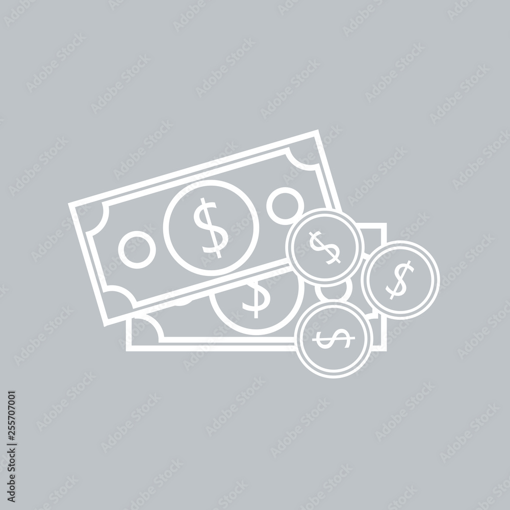 Dollar flat icon with coin on gray background for any occasion