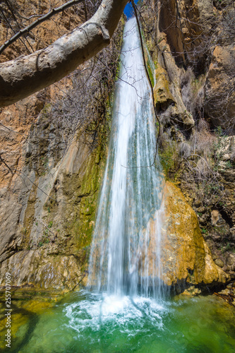 Waterfall in the gorge of Milonas near famous beach of Agia Fotia  Ierapetra  Crete  Greece.