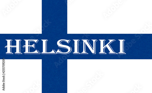 Flag of Finland, Helsinki. Scandinavian northern country. Isolated Finnish banner with scratched texture, grunge. Flat style, vector with noise, marble textured background. Horizontal orientation.