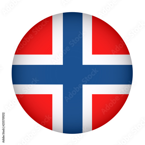 Norway flag in circle shape. Scandinavian country. Isolated button of Norwegian banner. Square orientation.