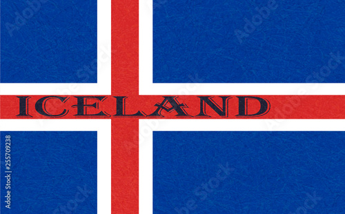 Iceland flag. Icelandic banner with scratched texture, grunge. Flat style, vector illustration with noise, marble textured background. Horizontal orientation.