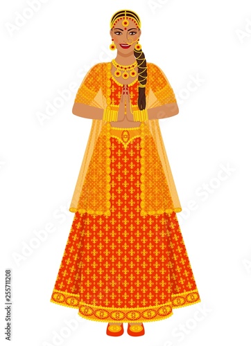 Indian bride in wedding red lehenga dress