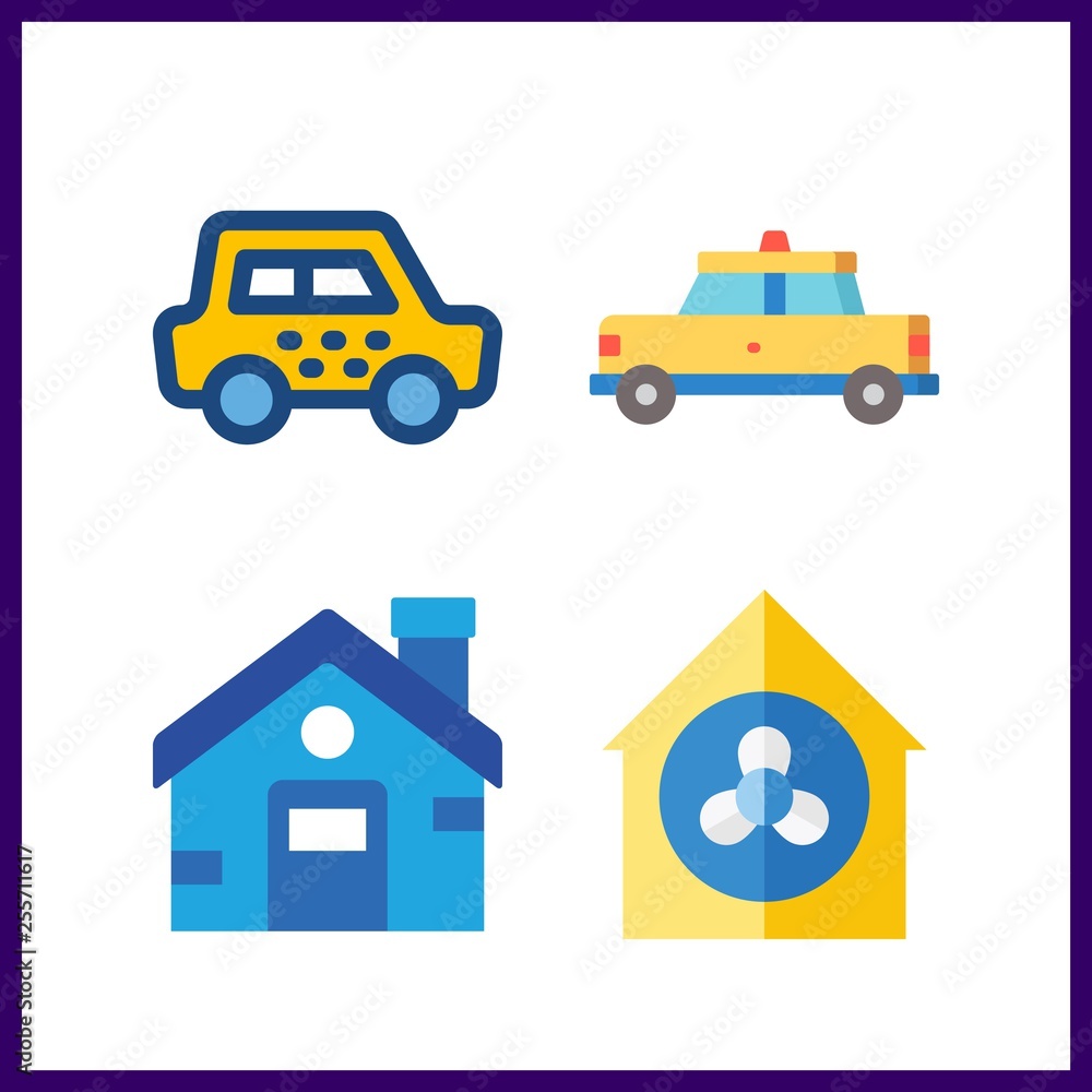 4 roof icon. Vector illustration roof set. house and taxi icons for roof works