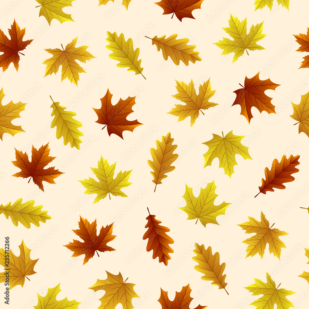 Seamless pattern with autumn leaves on yellow background, for any occasion Seamless pattern with autumn leaves on yellow background, for any occasion