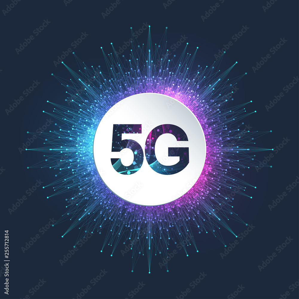 5G network wireless systems and internet vector illustration. Communication network. Business concept banner. Artificial Intelligence and Machine Learning Concept Banner