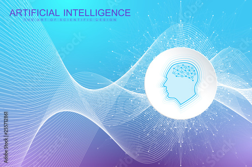 Artificial Intelligence Logo. Artificial Intelligence and Machine Learning Concept. Vector symbol AI. Neural networks and another modern technologies concepts. Technology sci-fi concept, hi tech