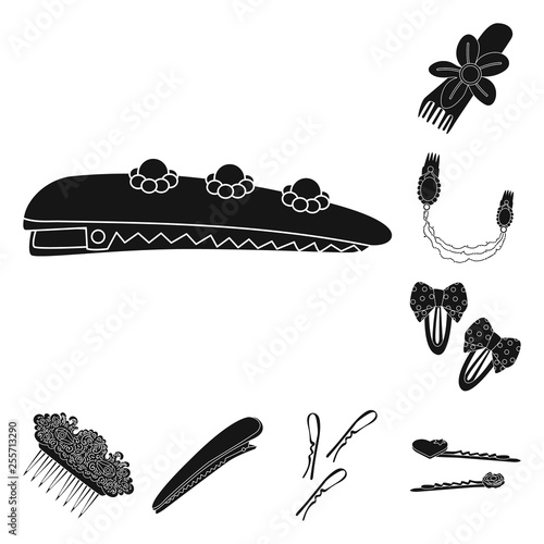 Vector illustration of hairstyle and female sign. Collection of hairstyle and hair stock symbol for web.