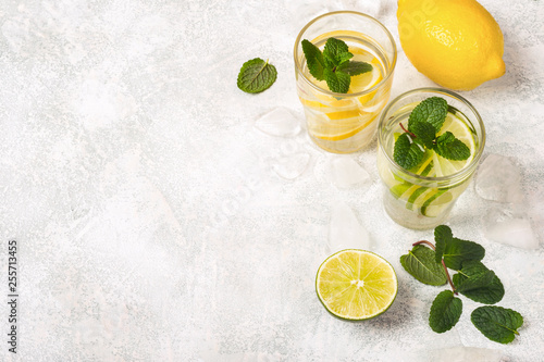 Lemonade or Mojito cocktail with mint and ingredients