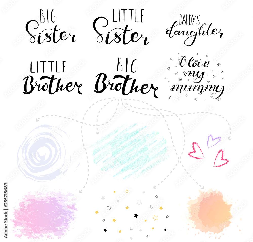 Little big sister, brother. Lettering for babies clothes