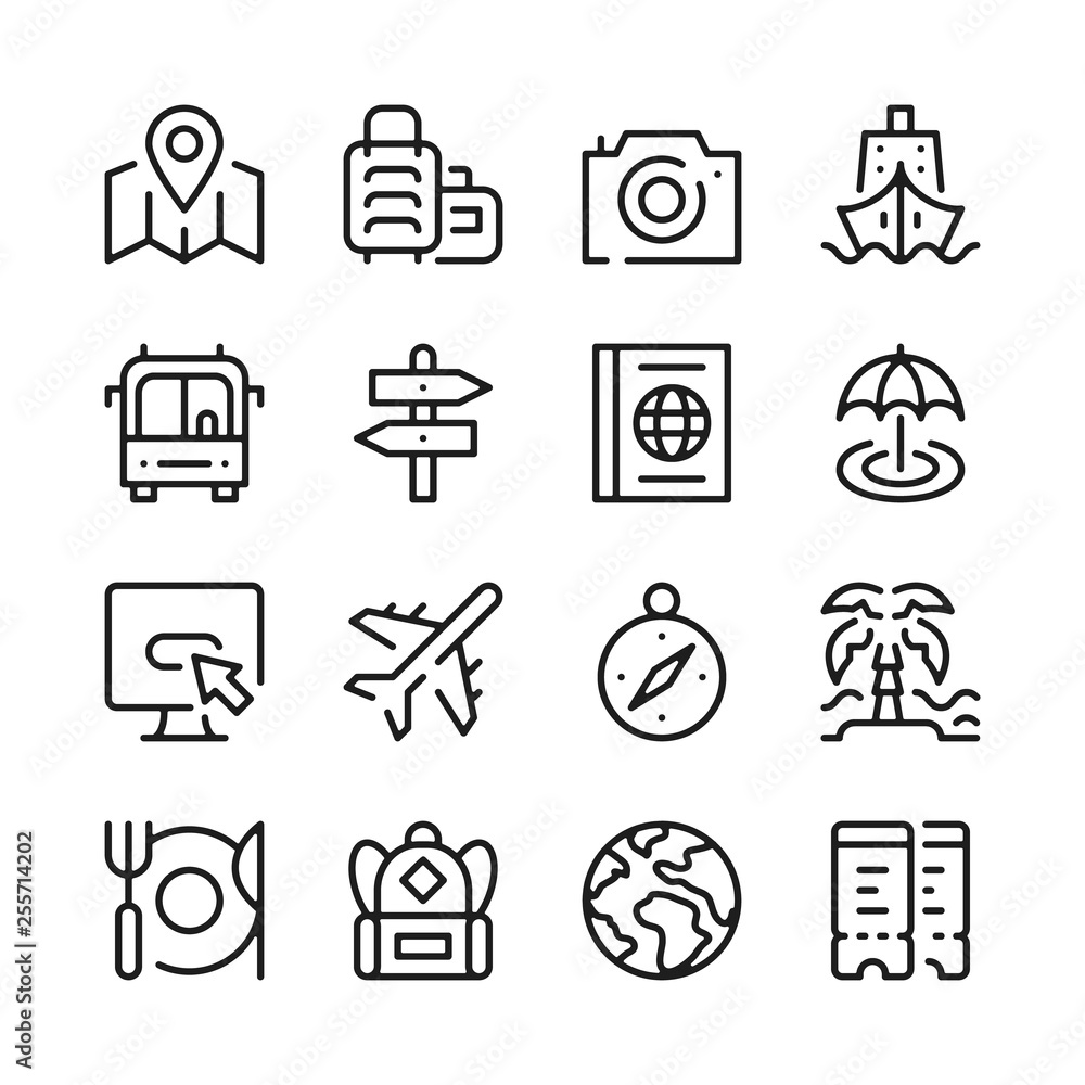 Travel line icons set. Modern graphic design concepts, simple outline elements collection. Vector line icons Travel line icons set. Modern graphic design concepts, simple outline elements collection. Vector line icons