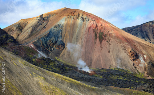 Beautiful colorful volcanic mountains Landmannalaugar in Iceland, summer time and sunny day. Magnificent and unforgettable Iceland. Northern Europe