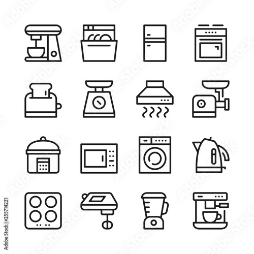 Kitchen appliances line icons set. Modern graphic design concepts, simple outline elements collection. Vector line icons