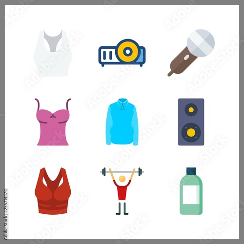 9 presentation icon. Vector illustration presentation set. hoodie and microphone icons for presentation works