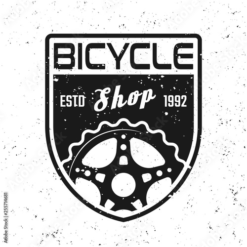 Bicycle shop vector shield emblem, badge, label photo