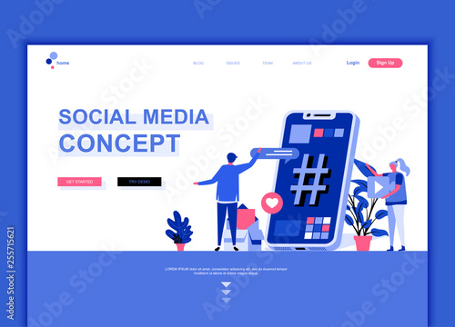 Modern flat web page design template concept of Social Media decorated people character for website and mobile website development. Flat landing page template. Vector illustration.