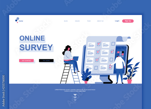 Modern flat web page design template concept of Online Survey decorated people character for website and mobile website development. Flat landing page template. Vector illustration.