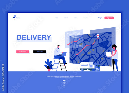 Modern flat web page design template concept of Worldwide Delivery decorated people character for website and mobile website development. Flat landing page template. Vector illustration.