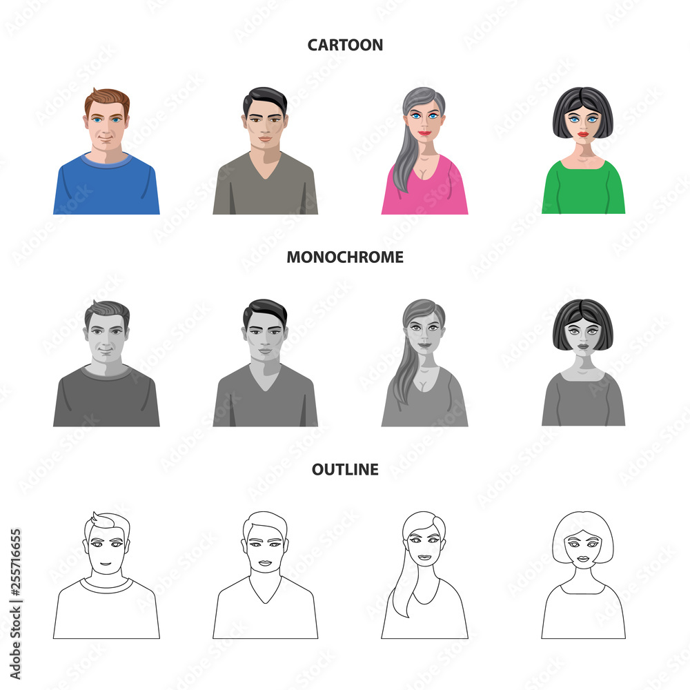 Vector design of hairstyle and profession sign. Collection of hairstyle and character stock symbol for web. Vector design of hairstyle and profession sign. Collection of hairstyle and character stock symbol for web.