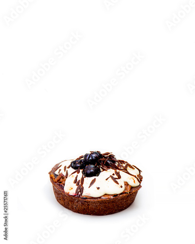 Basket-cake with blueberry and chocolate isolated on white