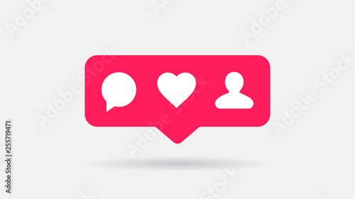Social Media Pop Up Icons Comment, Like, Follower. Flat Vector Icons Set.