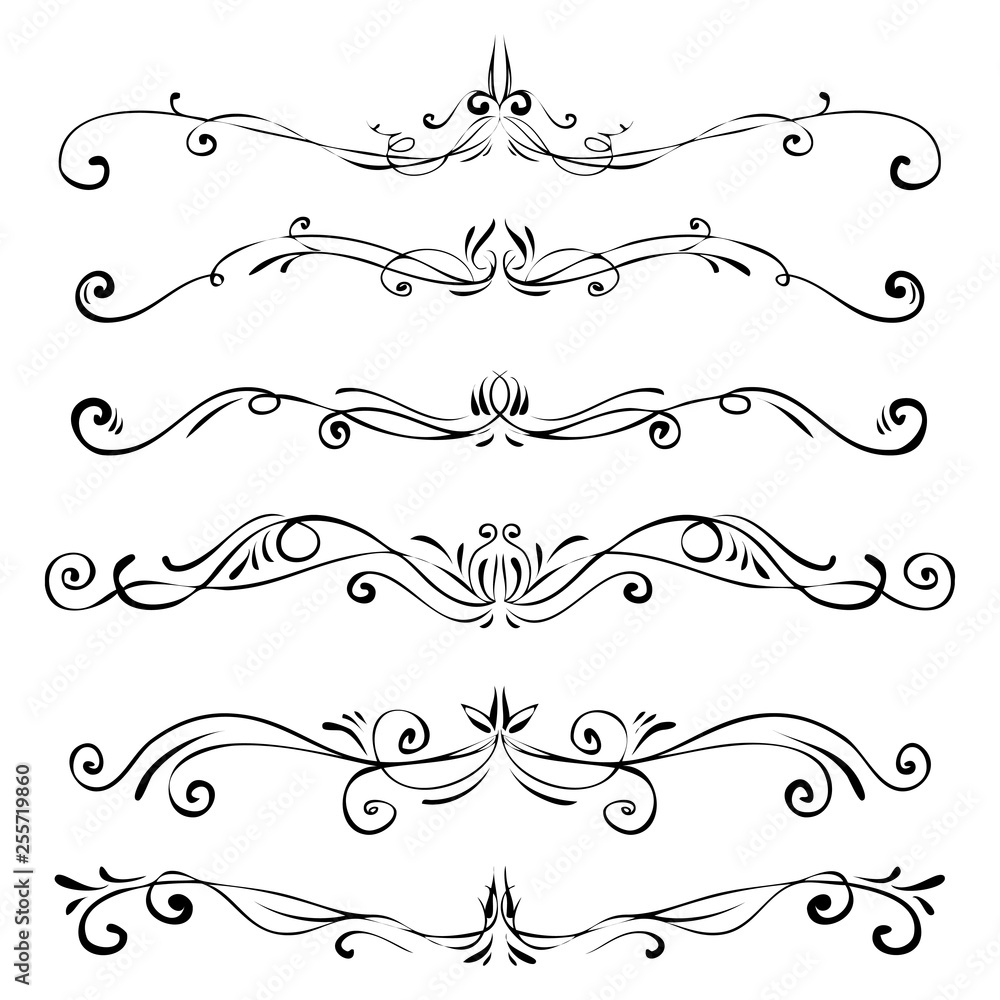 Hand drawn vector vintage swirl borders frames set