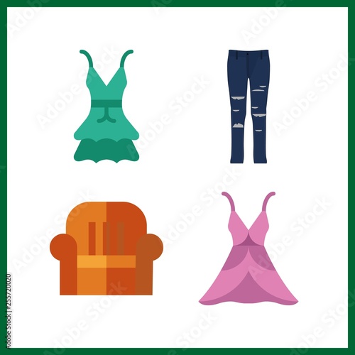 4 studio icon. Vector illustration studio set. blue jeans and sit down icons for studio works