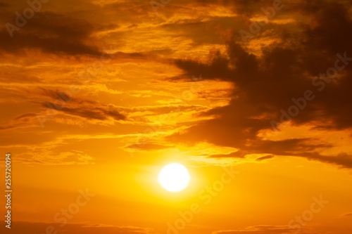 Panorama of orange sky and sun background sunrise or sunset scene
