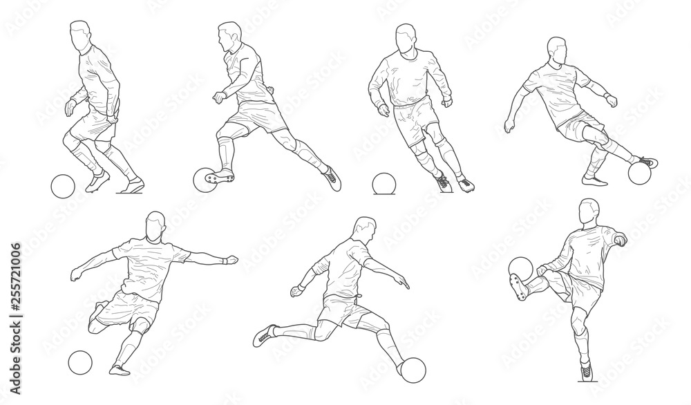 High quality vector detailed soccer football player silhouette cutout outlines.