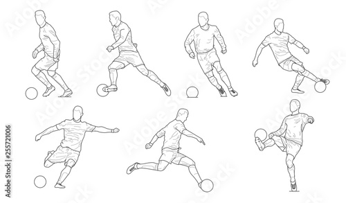 High quality vector detailed soccer football player silhouette cutout outlines.