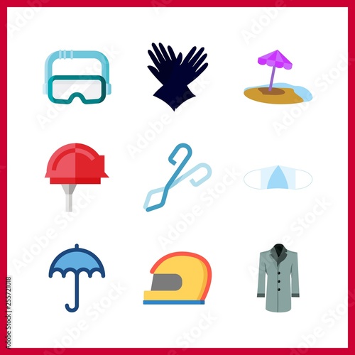 9 protective icon. Vector illustration protective set. gloves and crucible tongs icons for protective works