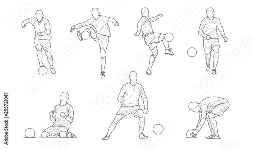 High quality vector detailed soccer football player silhouette cutout outlines.