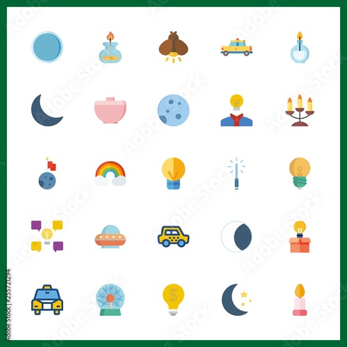 25 glowing icon. Vector illustration glowing set. moon and ufo icons for glowing works