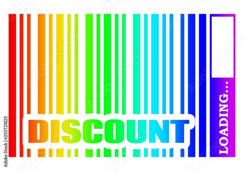 Multicolor discount text in bar code. Loading bar. Retail business concept