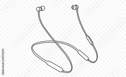 Drawn with lines vector isolated pair of wireless wifi headphones and earphones on transparent background with speaker for listening music and talking. Gadget for phones and smartphones