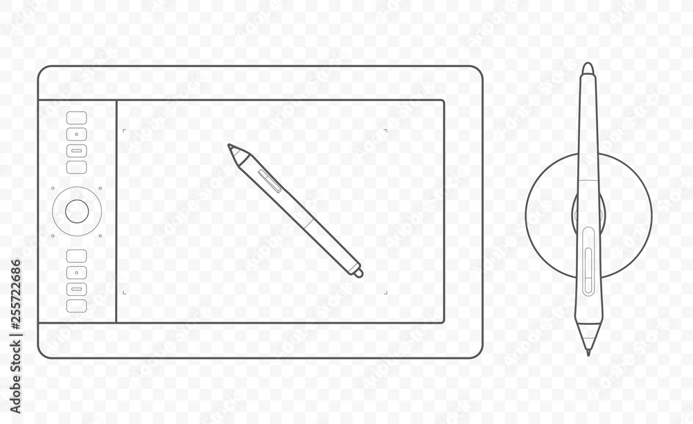 Vector outline graphic tablet for drawing by artist and designer. Sketch, illustration, cartoon drawing and painting Vector outline graphic tablet for drawing by artist and designer. Sketch, illustration, cartoon drawing and painting