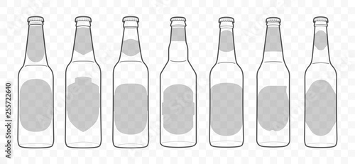 Vector outline beer and wine glass bottle pack on transparent background for party design and art