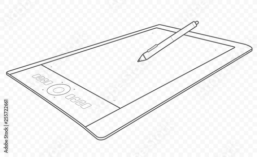 Vector outline graphic tablet for drawing by artist and designer. Sketch, illustration, cartoon drawing and painting