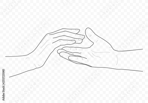 handdrown vector outline and contour illustration of hands with fingers in different gestures with open palms