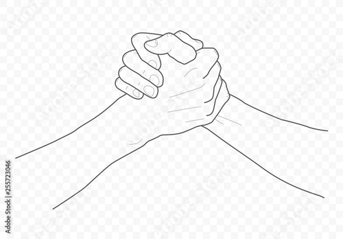 handdrown vector outline and contour illustration of hands with fingers in different gestures with open palms